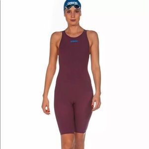 Arena Powerskin R-EVO One Women's Open Back Racing Swimsuit, Red Wine/Turquoise